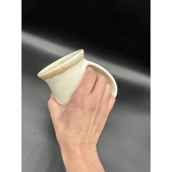 Coffee Mug Cup Right Hand Warmer Drip Glaze Pottery Ergonomic Mug Warming Tan - Picture 9 of 9